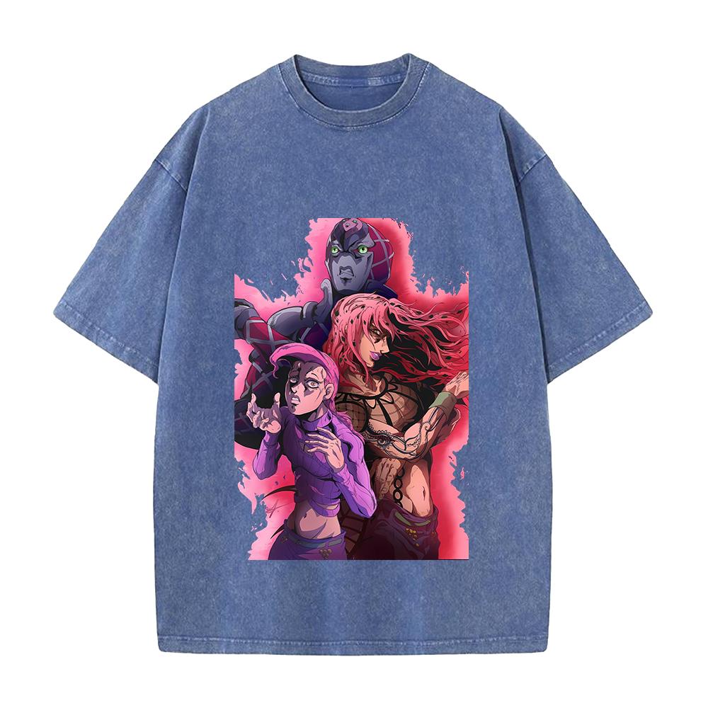 Hot Anime JoJo's Bizarre Adventure Diavolo Graphic Tee Men Women Clothing Washed Cotton Tshirt Casual T-shirt Harajuku T Shirt