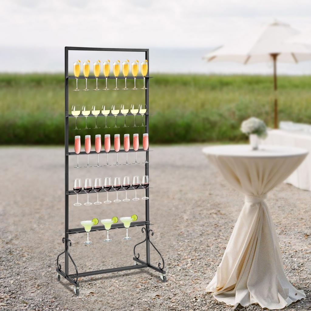 5-Tier 40-Cup Champagne Glass Rack, Black Iron Display Stand for Bar, Wall Mount Wine Glass Holder Shelf, Storage Organizer
