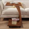 Bamboo Balcony Tea Table  Movable Living Room Side Table  Anti-Collision Bedside Stand  Space-Saving C-Shaped Sofa Table