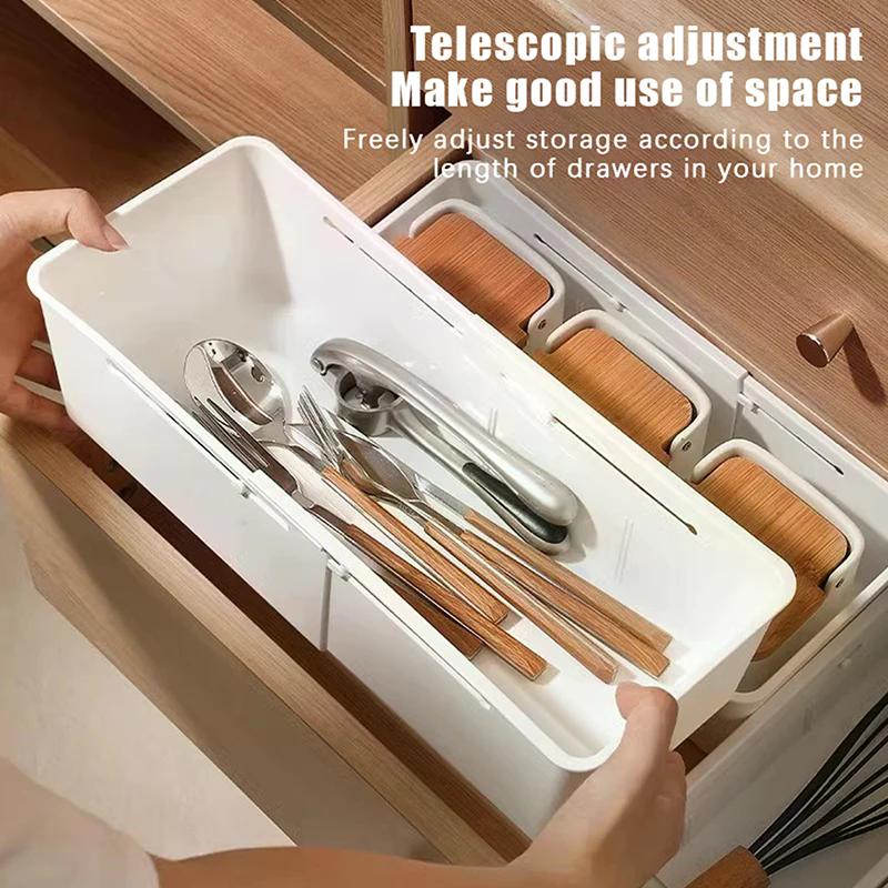 Home Pull-out Storage Box Drawer Telescopic Organizing Box Cosmetics Plastic Bedroom Study Partition Telescopic Box1PC
