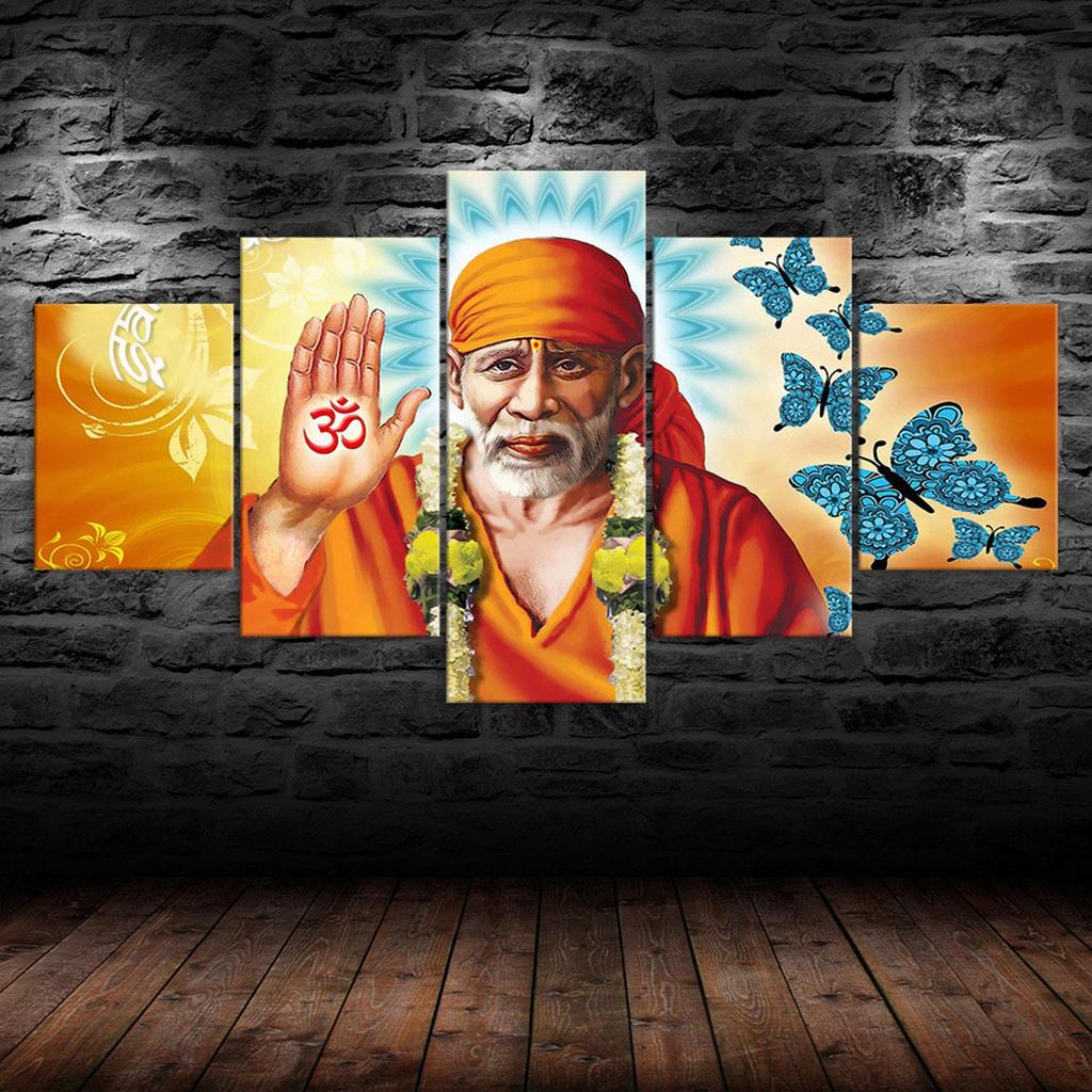 Spiritual Master Shirdi Sai Baba 5 Piece Five Panel Wall Canvas Print Modern Poster Picture Home Decor Gift For Him Her