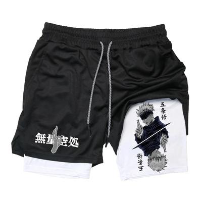 Anime Jujutsu Kaisen Compression Shorts for Men, Quick Dry Athletic Shorts, Pocket Performance, Gym, Workout, Fitness, 2 In 1