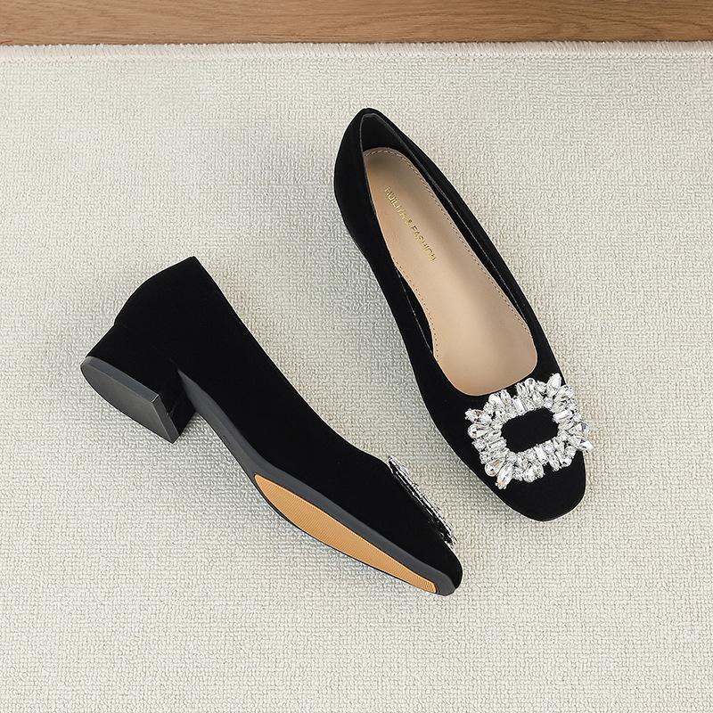 W 2218-60 Gentle Fairy Wind Single Shoes Women 2025 New French Temperament Elegant Rhinestone Thick Heel Evening Shoes