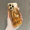 Fashion Golden Horse Pattern Gold Metallic Paint Glass Phone Case For iPhone 17 16 15 14 13 12 11 Pro Max Plus 17 Air 16E Cover