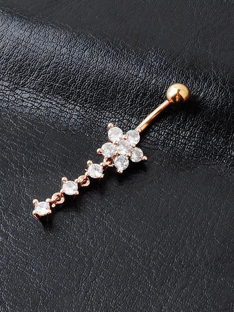 Anneau de nombril Fleur de prunier avec pendentif à franges Fleur de Zircon Bijoux de nombril