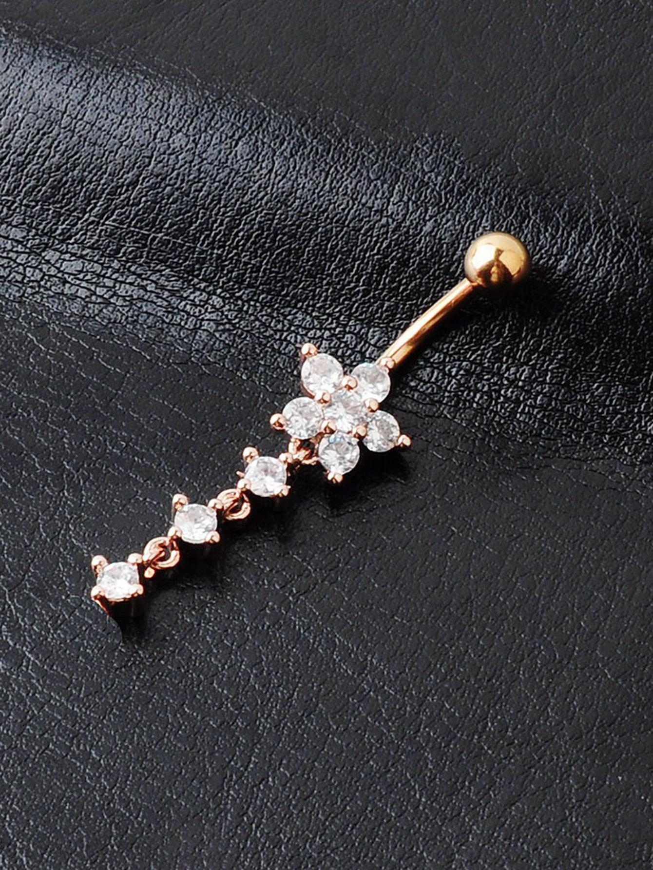 

Plum Blossom Belly Ring with Zircon Flower Tassel Pendant Navel Jewelry one size 16*1.0