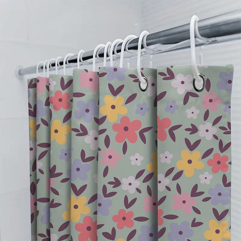 Floral Shower Curtain With Pastel Colors Decorative Bathroom Liner For Bathtubs Showers (Size Customizable)