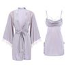 Women's Satin Lace Sheer Roll Neck Slit Cami Sleep Dress with Robe Lounge Set