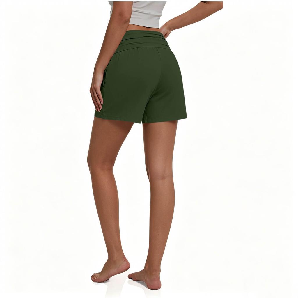 Women's Casual High Waist Elastic Shorts with Pockets Comfortable Lightweight Soft Fabric Mid Length Lounge Shorts for Daily Wear