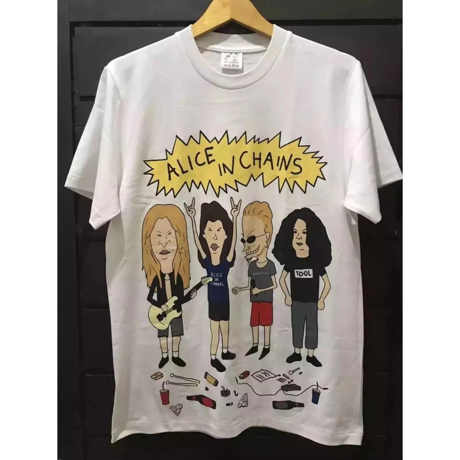 

Alice in Chains _Beavis and Butthead White Short Sleeve T-Shirt Men s Women s T-Shirt Summer Vintage Streetwear Top S чёрный