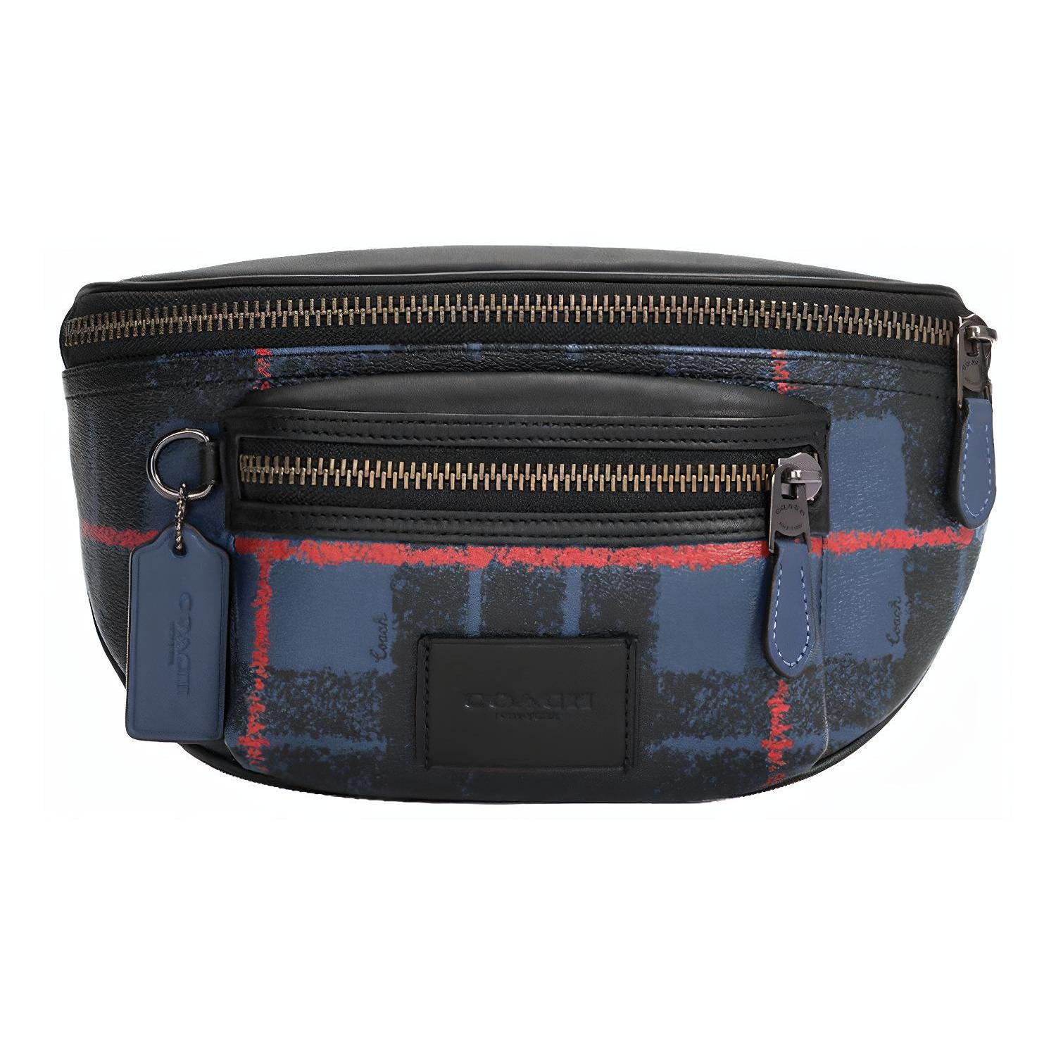 

New COACH Westway Canvas With Leather Crossbody Bag, Sling Bag, Fanny Pack Medium Size Men s Dark Blue & Red C6689-QBRKO 64.5*14.5*37.1CM