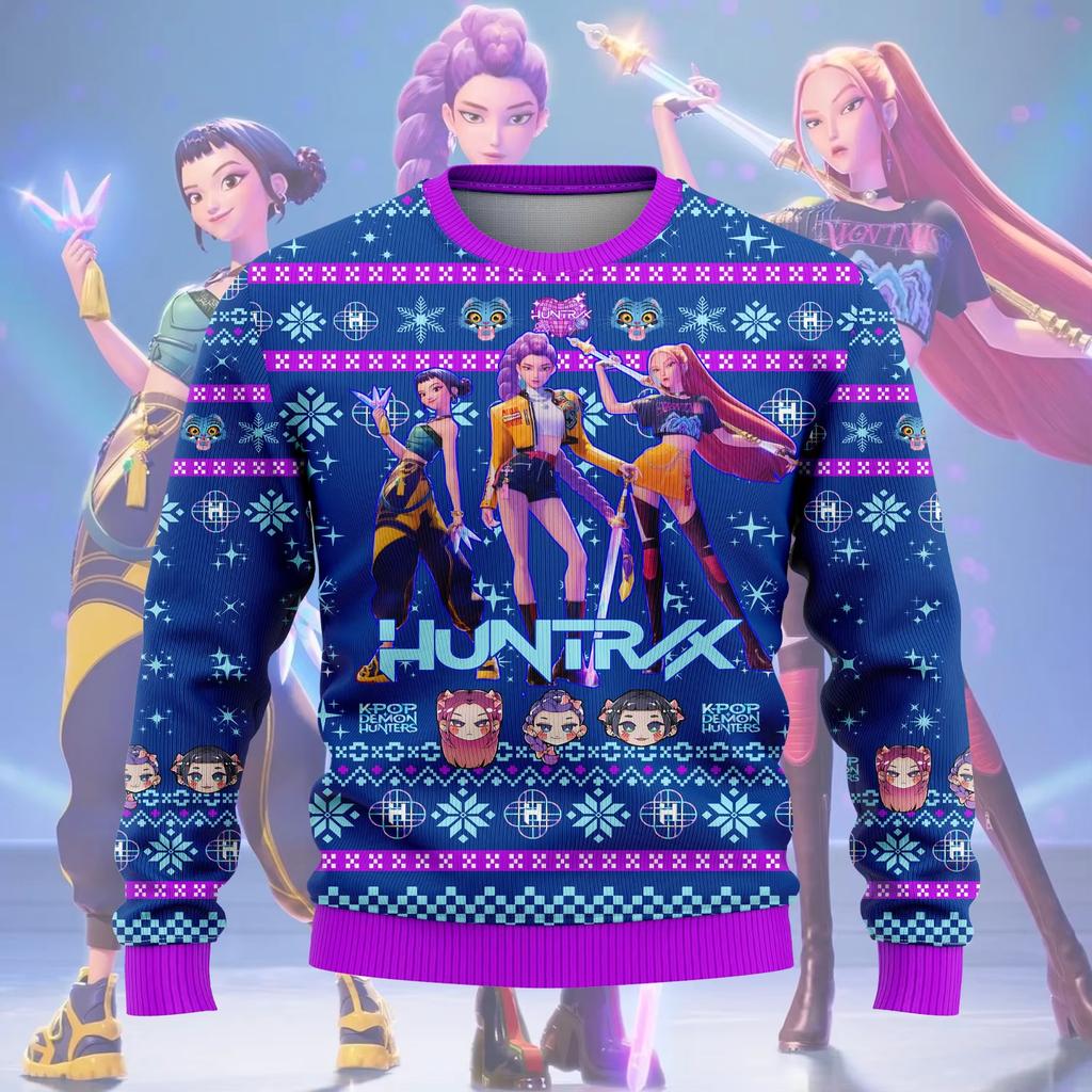2025  New KPop Demon Hunters Ugly Christmas Sweater Harajuku Fashion Women Jumper Sweater Rumi Mira Zoey HUNTR/X Sweatshirts