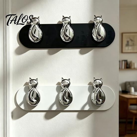 Cat-Shaped Wall Hooks, No Drilling Strong Bearing Capacity Hooks, Three-hook Combination Rack for Keys Bags Accessories