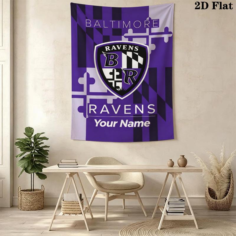 Name Custom Baltimore Ravens Logo Wall Tapestry Aesthetic Wall Hanging Printed Fabric Blanket Decorative Tapestries for Bedroom Living Room Home Decor