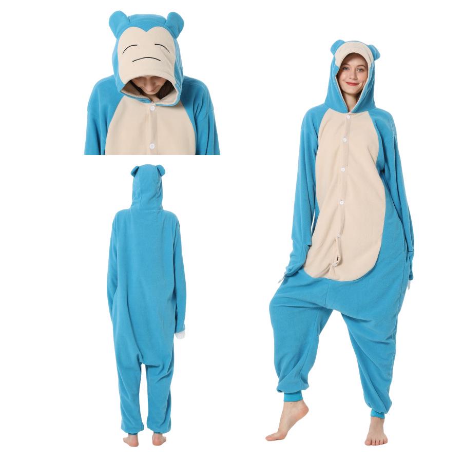 Pocket Monster Series One-Piece Pajamas: Slowpoke, Squirtle, Golduck & Bulbasaur Cartoon Sleepwear
