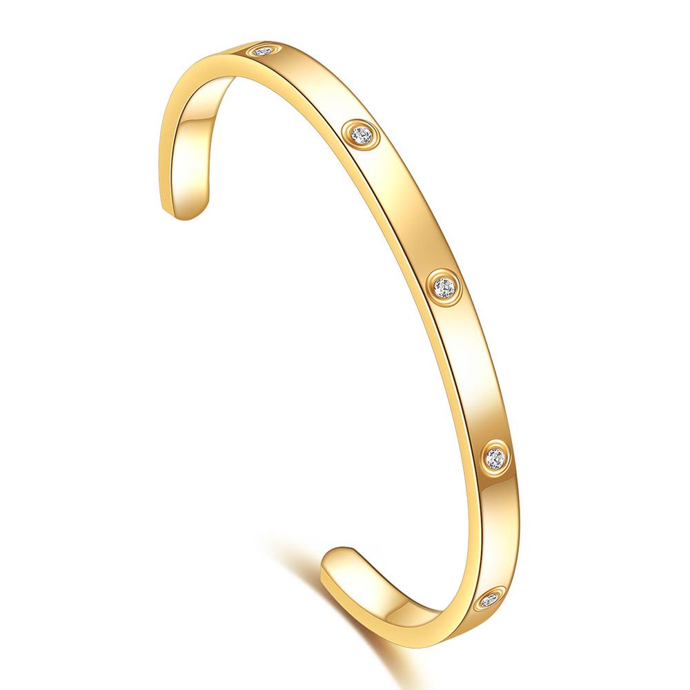 Stylish Zirconia Open Cuff Bracelet - 4MM/6MM Stainless Steel Couple Design