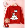 Kids Sweatshirt,Round-Neck Sweatshirt Featuring a White Cartoon Duck Print Design, Perfect for Cute And Playful Everyday Outfits