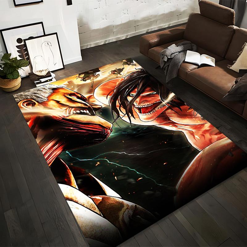 "Anime Battle Scene Carpet with Titans Print, Dark Room Decoration" Suitable for Use As an Anti-slip for Living Room Bedroom Sofas