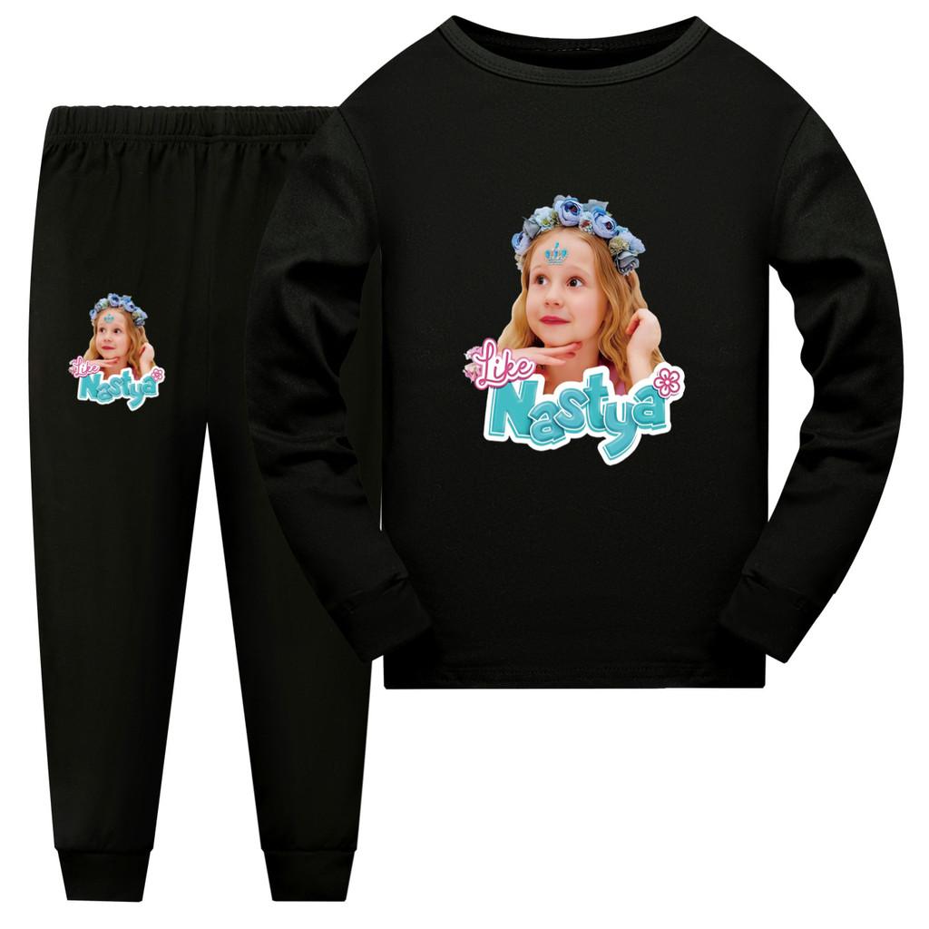 

5530 Kids Boys Girls Nastya Print Long Sleeves T-shirt Pants Pajamas Sleepwear Sleeping Sets 110cm