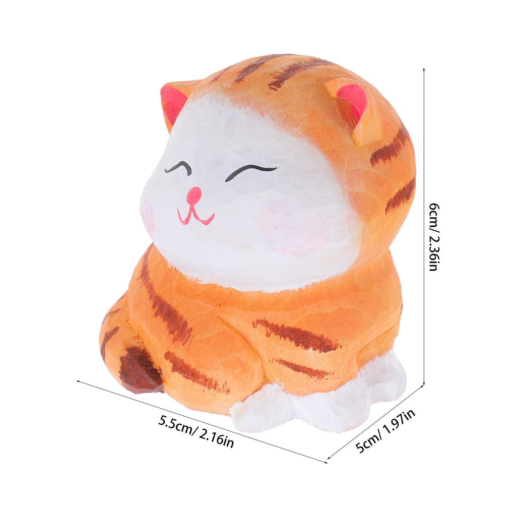 Hand-Carved Wooden Cat Sculpture Cute Kitten Miniature Desktop Decoration Vintage Wood Carving Cat Statue Home Decor