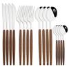 Brown Gold Stainless Steel Dinnerware Set with Imitation Wooden Handle - 4/16 Piece Cutlery Set including Knife, Spoon, Fork