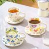 Hand Pinched Ceramic Mugs and Saucers Coffee Cup Cute Hand Painted Floral Blueberry Love Milk Tea Cups Breakfast Drinkware Mugs