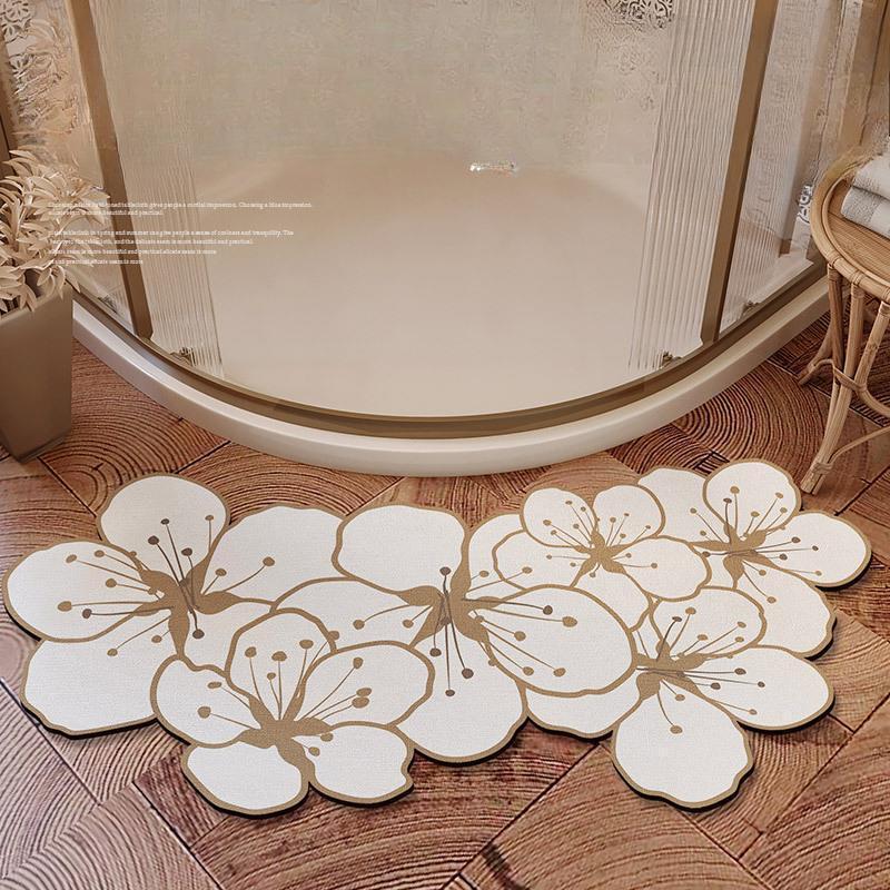 Zakřivená podlahová rohož do koupelny, savá rohož z rozsivek, rychleschnoucí protiskluzová měkká rohož do koupelny, vějířovitá podložka do sprchy