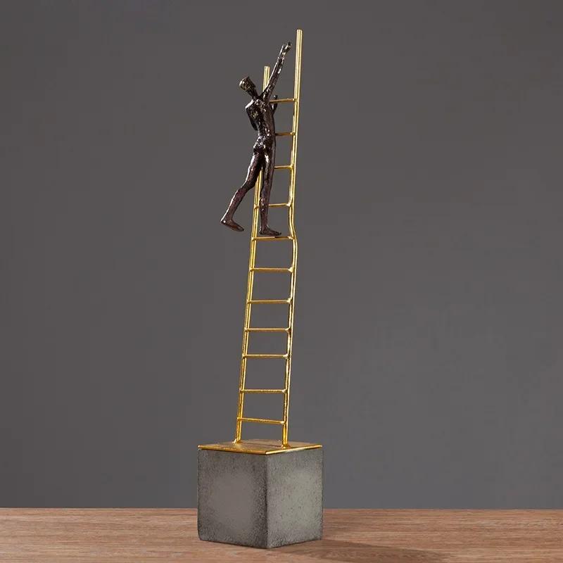 Stair Climber Character Resin Statue Abstract Crafts Golden Ladder Figures Sculpture Desk Decoration Ornaments Modern Home Decor