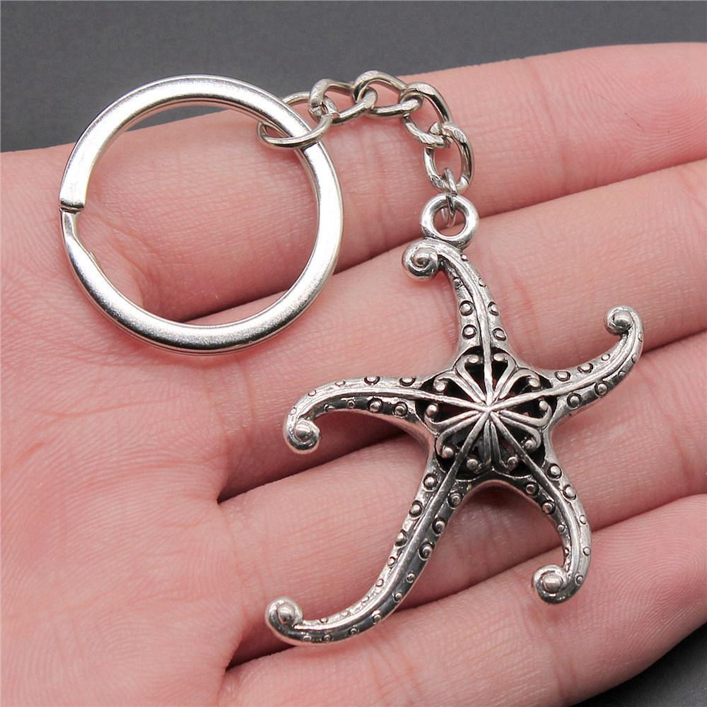 Starfish Shell Turtle Beach Ocean Keychain for Boys Trendy Boho Fathers Day Gift Classic Wallet Accessory