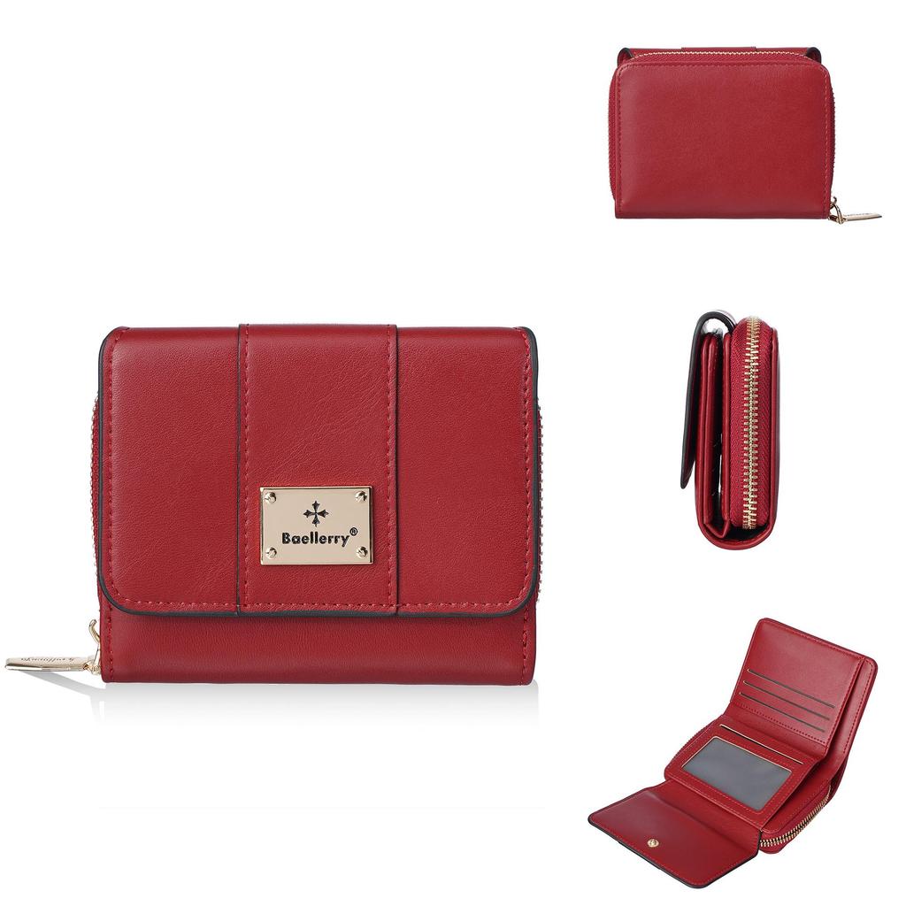 Baellerry Women's Short Tri-Fold Wallet with Multiple Card Slots and Coin Purse