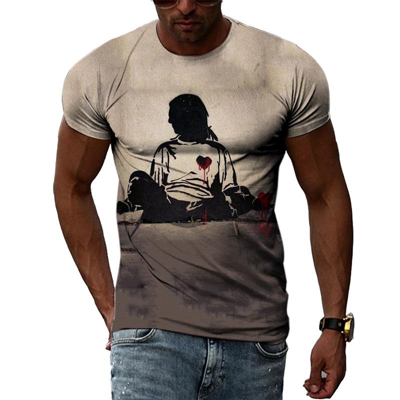 Fashion Creative Retro Graffiti Art Men T-shirts Summer Personality Sad Graphic T Shirts 3D Harajuku Print Short Sleeve Tees Top