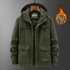 Giacca Imbottita con Cappuccio Multip tasche Giacca in Pile da Uomo Mezza Età Puro Cotone Casual Calda Giacca Militare