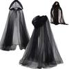 Halloween Gaskappe med hette Voksen Full lengde Gjennomsiktig Nett Hettekappe Halloween Heks Cosplay Kostyme for Renessanse Middelalderfest