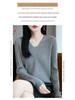 Women's V-Neck Ribbed Knit Sweater - Slim-Fit Long-Sleeve Top for Autumn/Winter 2025