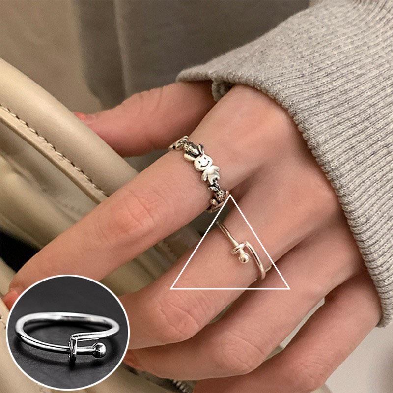 Korean 3D Heart Ring: Women's Retro Wide Band, Fashionable English Letter Open Finger Ring, Hip-Hop Style Index Finger Ring.