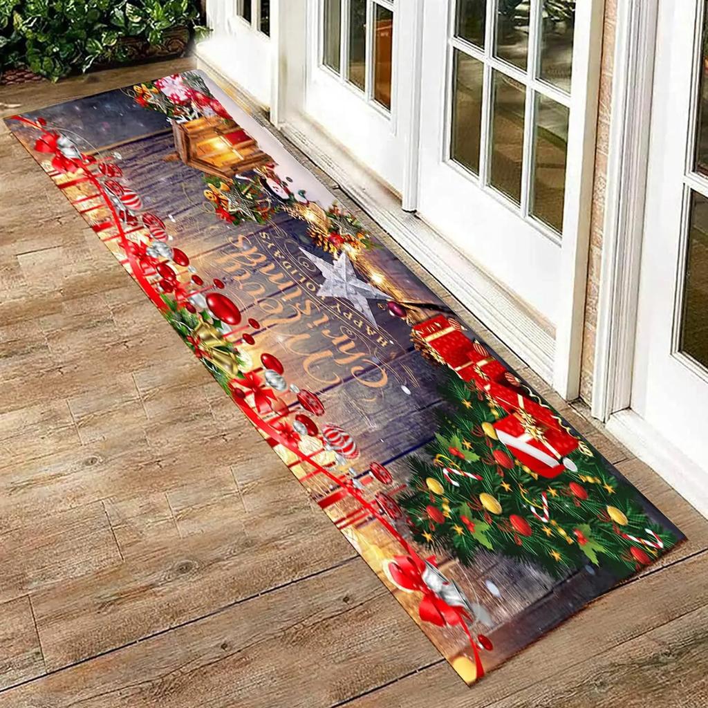 Christmas Tree Rug Non-slip Soft Crystal Pile Rug Bathroom Doormat Living Room Entrance Rug Hallway Home Decorations
