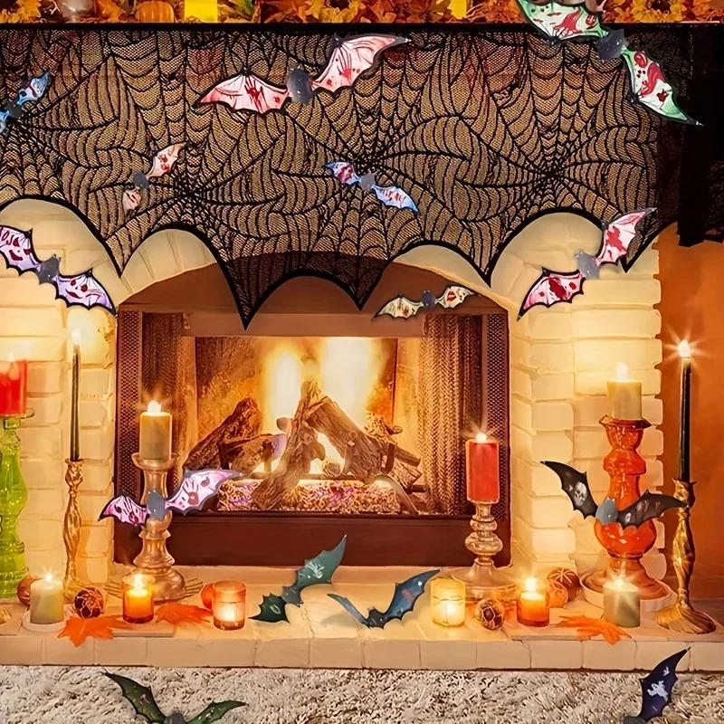 Halloween 3D Night Light Bat Wall Stickers Witch Bat Broom Flying Stickers Pumpkin House Horror Stickers Halloween Decoration