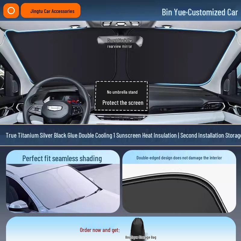 Geely Car Sunshade: Heat-Insulation Windshield Curtain for 25 Models, including Xingyue L, Xingyuan, Xingrui, Emgrand, Boyue L, and Panda MINI.