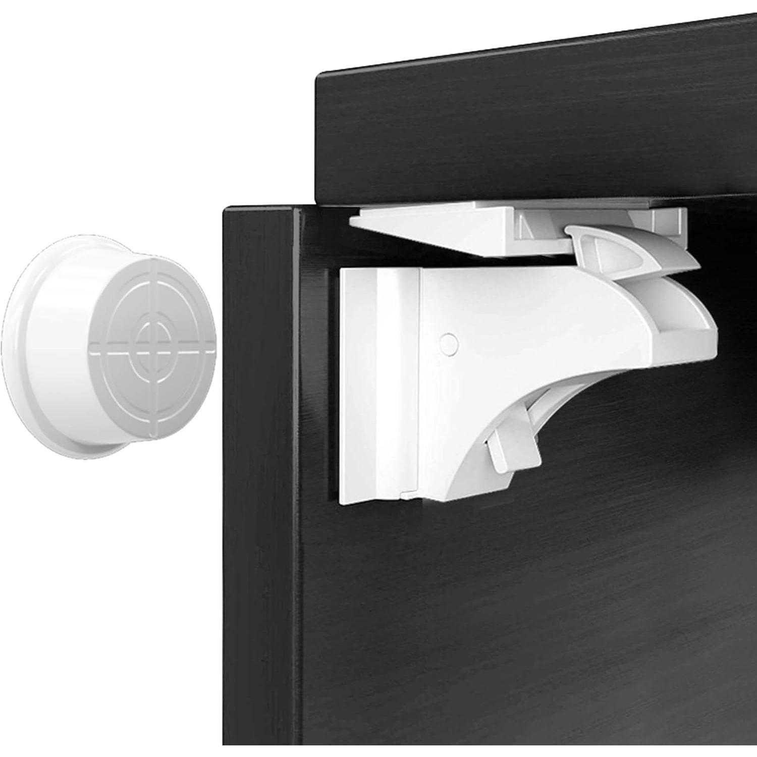 2 Pack Magnetic Cabinet Locks Baby Proofing Child Safety Cupboard Drawers Latches. (1 Key) белый