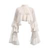 Women's High Neck Blouse with Puff Sleeves and Drawstring Hem