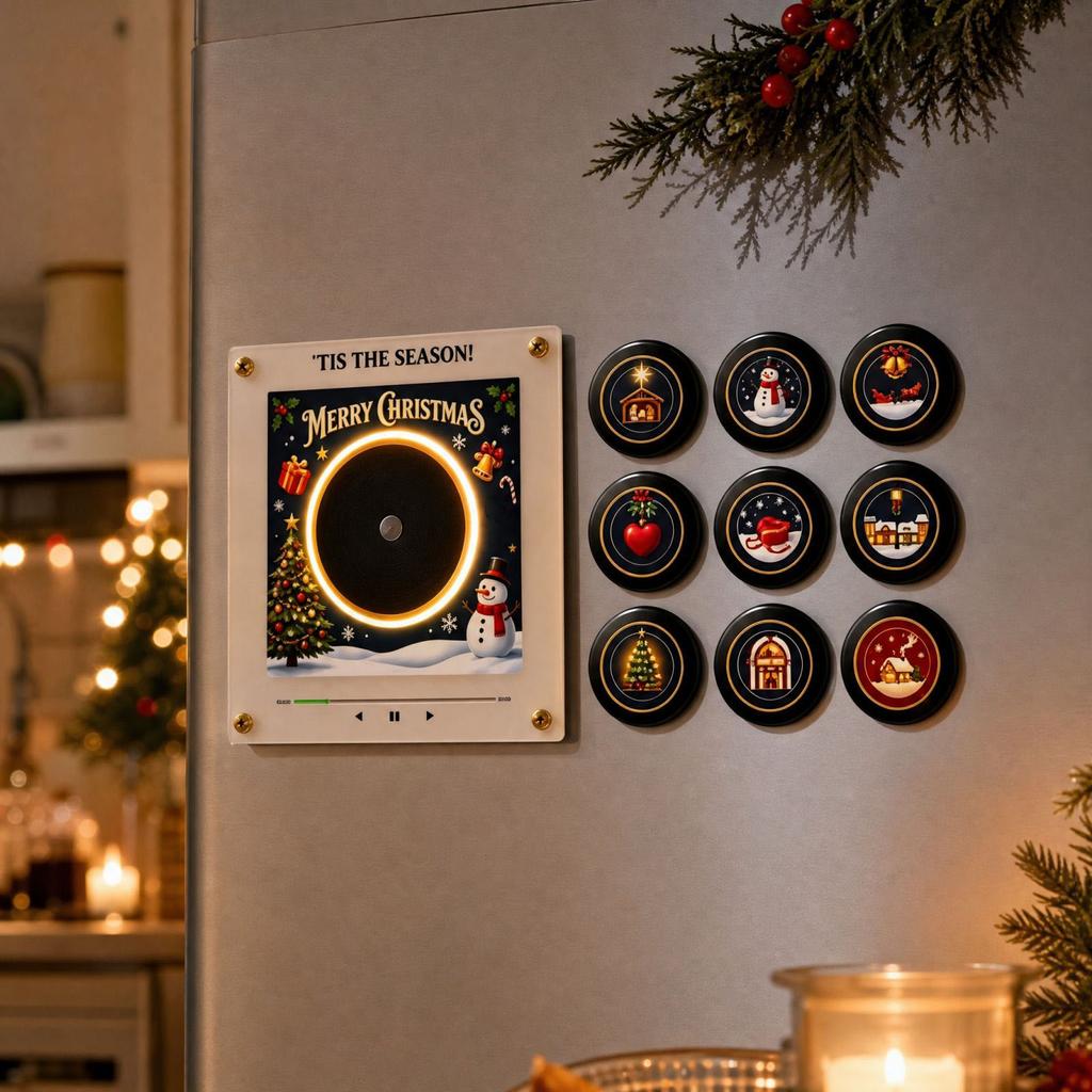 Christmas Rotating Disc Night Light with Activated Singing, Acrylic Refrigerator Creative Decorative Ornament