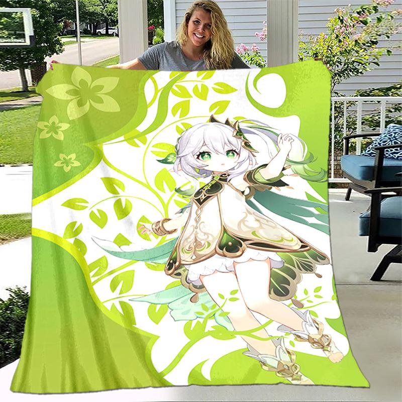 1pc Blanket Genshin Impact characters5 Print Design, Lightweight Blanket for Sofa, Bed- Soft &Warm, Gift for All Seasons like Christmas, Halloween