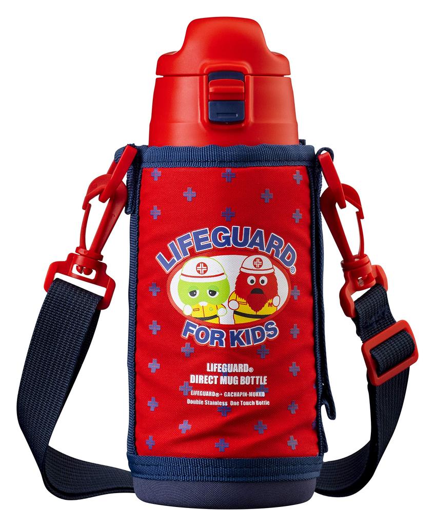 Sticlă de apă Atlas 600ml Izolată Ușoară Copii Cupă pentru băut direct Inclusă Husă 2WAY Gachapin Mook Roșu Salvamar Termică/Rece LGNW-600RD