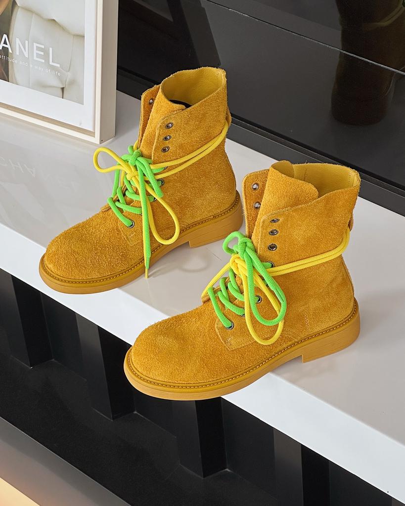 Retro matte leather thick-soled Martin boots women's 2025 spring and summer new double shoelaces versatile short locomotive boots thin boots
