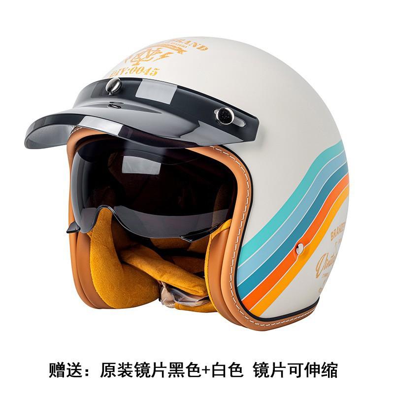 New National Standard A Category Retro Electric Motorcycle Helmet Men Women's Cruising Semi-helmet Locomotive 3/4 Built-in Goggles