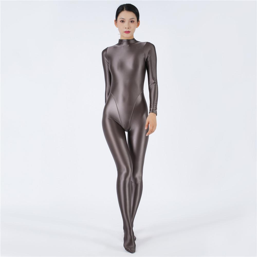 Sexy Women Oil Glossy Shiny Elastic Bodysuit Candy Color Bodycon Tights Jumpsuits One Pieces Thong Cosplay Maid Shaping Leotard