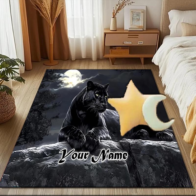 1PC Custom Name Night Panther Moonlight Theme Floor Mat Ideal for Living Room, Game Rooms, Office, Bedroom Floor Mat Design
