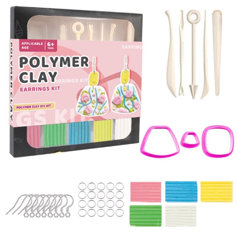 40Pcs Clay Jewelry Making Set with 5 Color Soft Clay, Sculpting Modelling Tool Clay Cutter, Earring Hooks for Artist Kid