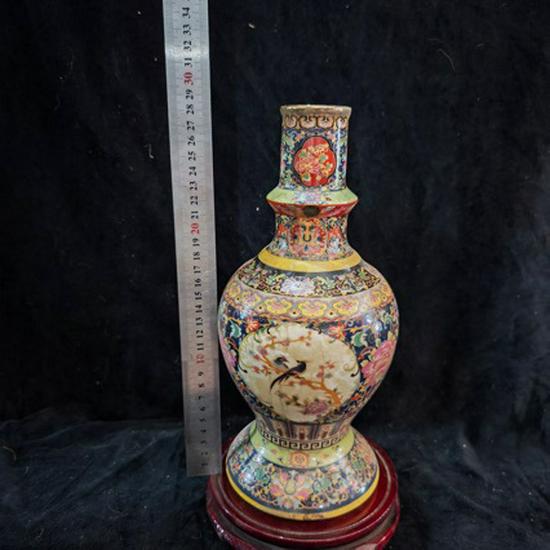 Antike Chinesische Cloisonné-Emaille Gold-Dekorierte Porzellanvase Sammlerstück