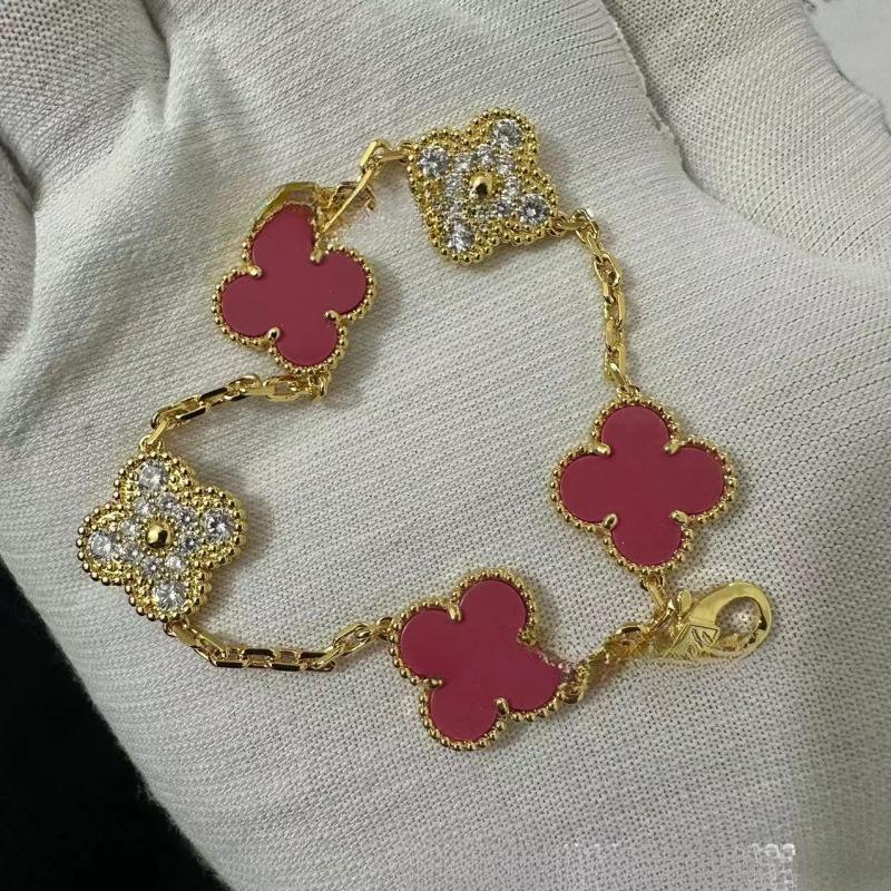Exquisite Four-leaf Clover Bracelet for Women Five-flower Bracelet Double-sided Natural White Mother-of-pearl and Carnelian Bracelet
